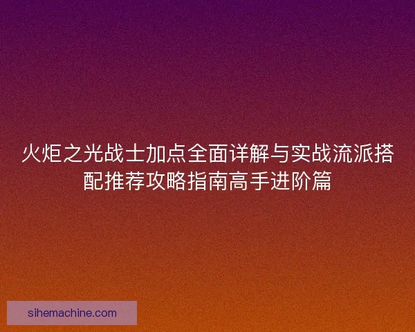 火炬之光战士加点全面详解与实战流派搭配推荐攻略指南高手进阶篇
